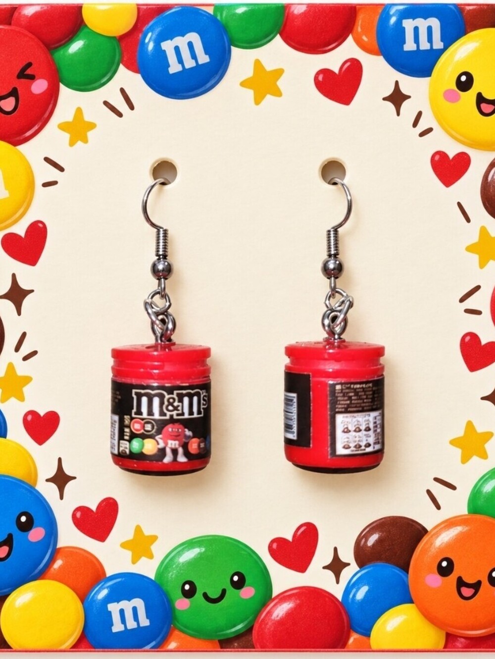 Fun Jewelry Mini m&m originals Chocolate Candy Hypoallergenic Earrings